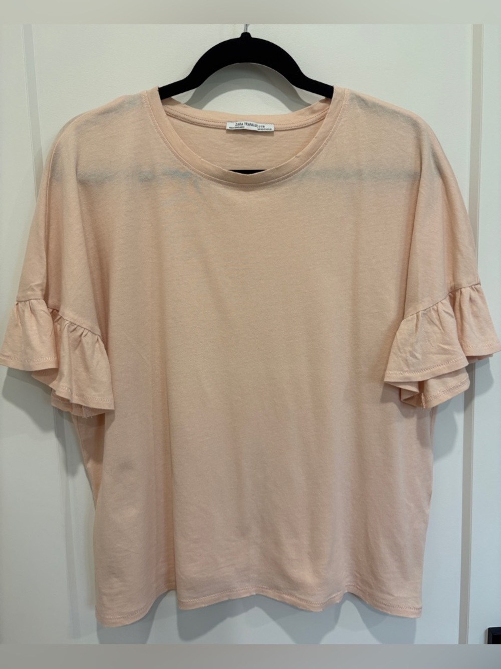Zara Blush Pink Ruffle Sleeve Crewneck Tee